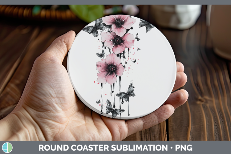Best Sellers 04 Pink Drips Boho Florals Round Coaster Sublim