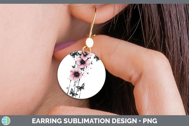 Best Sellers 04 Pink Drips Boho Florals Round Earrings Subli