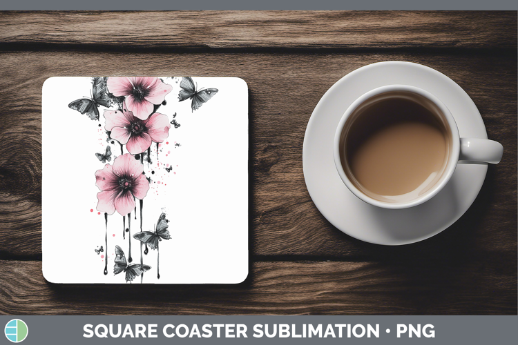 Best Sellers 04 Pink Drips Boho Florals Square Coaster Subli