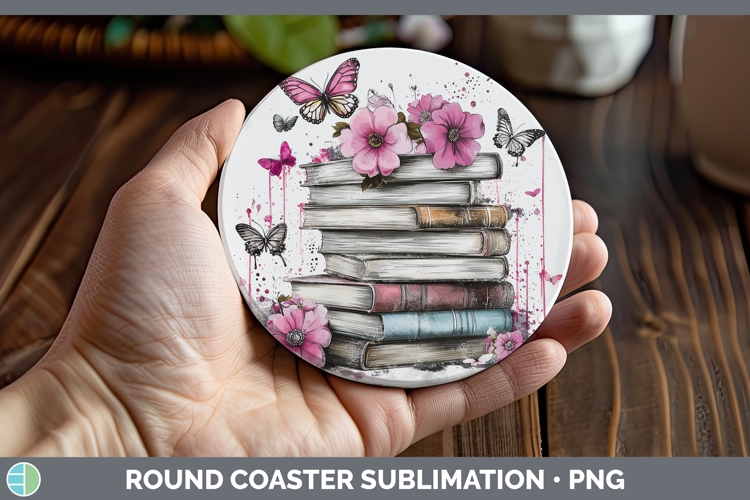 Best Sellers 04 Pink Drips Book Stack Round Coaster Sublimat