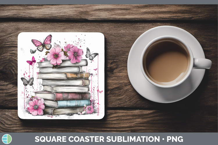 Best Sellers 04 Pink Drips Book Stack Square Coaster Sublima