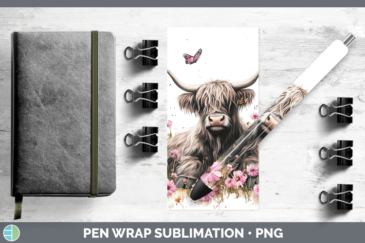 Best Sellers 04 Pink Drips Highland Cow Pen Wrap Sublimation