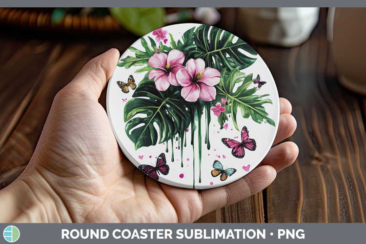 Best Sellers 04 Pink Drips Monstera Round Coaster Sublimatio