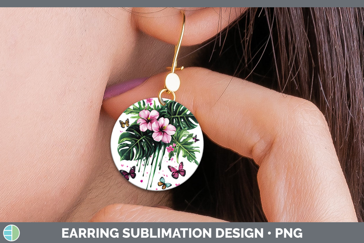 Best Sellers 04 Pink Drips Monstera Round Earrings Sublimati