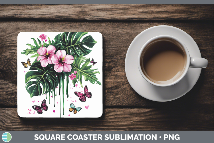 Best Sellers 04 Pink Drips Monstera Square Coaster Sublimati