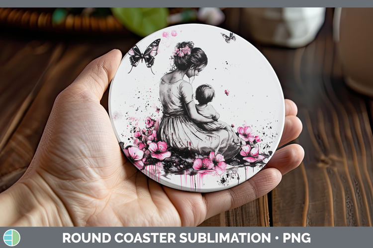 Best Sellers 04 Pink Drips Mother Child Round Coaster Sublim