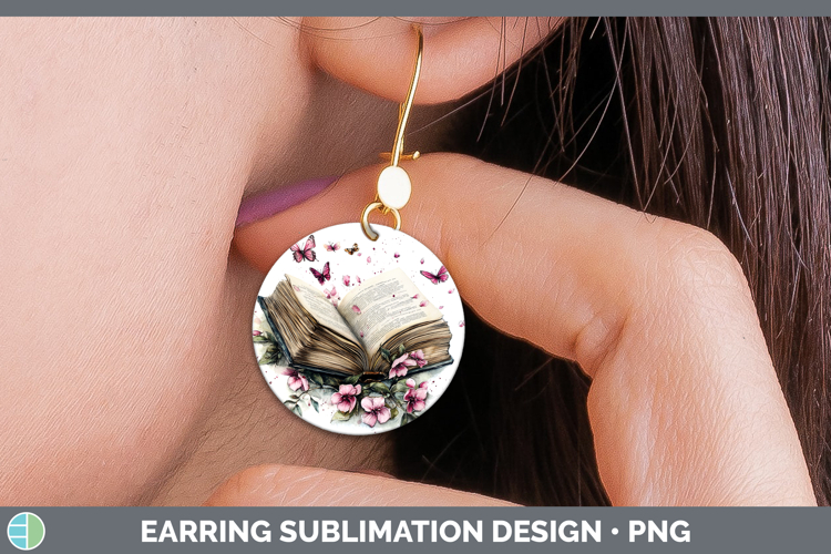 Best Sellers 04 Pink Drips Open Book Round Earrings Sublimat