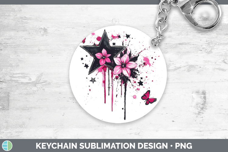 Best Sellers 04 Pink Drips Stars Keychain Sublimation Keyrin