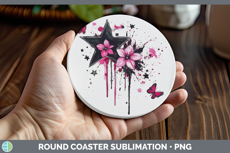 Best Sellers 04 Pink Drips Stars Round Coaster Sublimation C