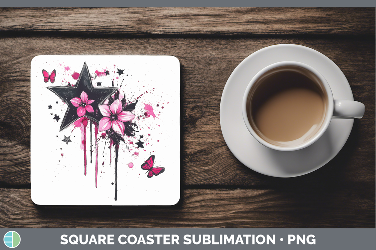 Best Sellers 04 Pink Drips Stars Square Coaster Sublimation