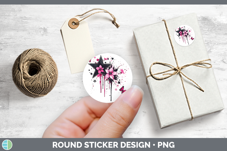 Best Sellers 04 Pink Drips Stars Stickers | Round Labels Des