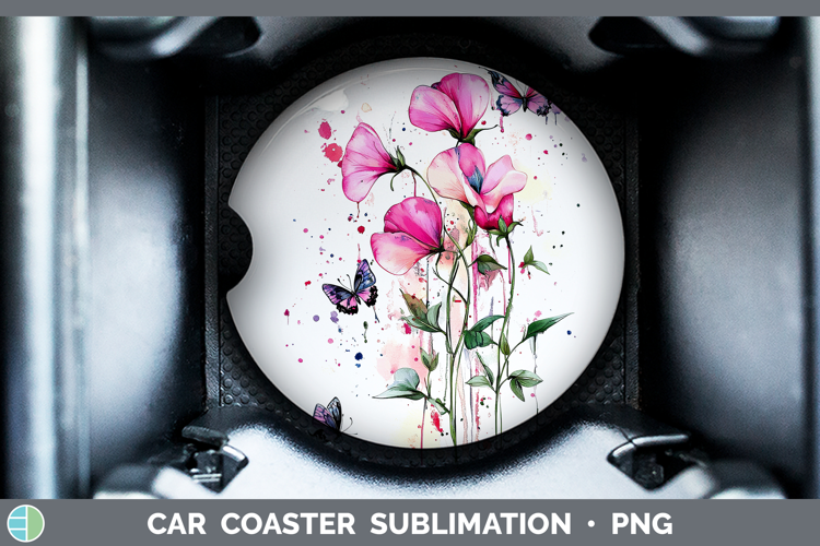 Best Sellers 04 Pink Drips Sweet Pea Car Coaster Sublimation
