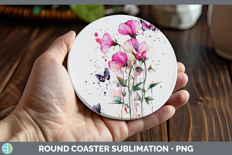 Best Sellers 04 Pink Drips Sweet Pea Round Coaster Sublimati