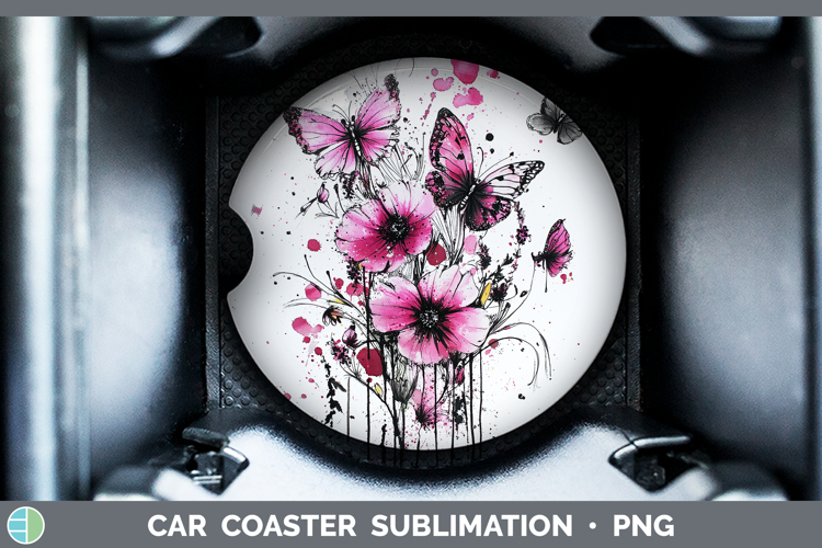Best Sellers 04 Pink Drips Wild Flowers Car Coaster Sublimat