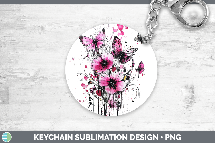Best Sellers 04 Pink Drips Wild Flowers Keychain Sublimation