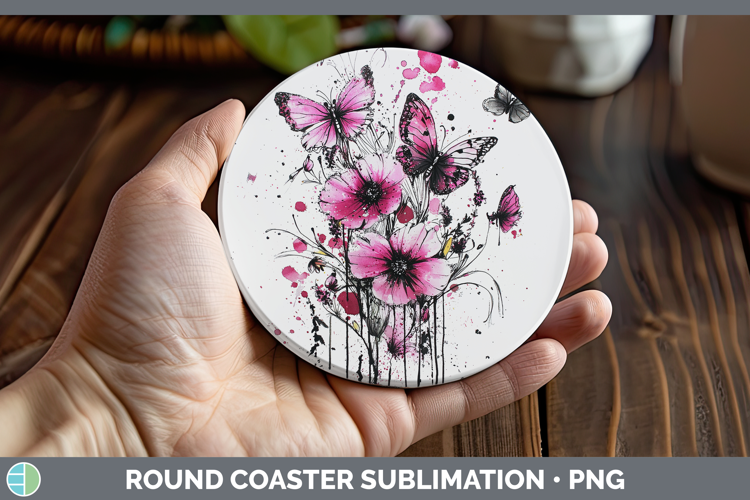 Best Sellers 04 Pink Drips Wild Flowers Round Coaster Sublim