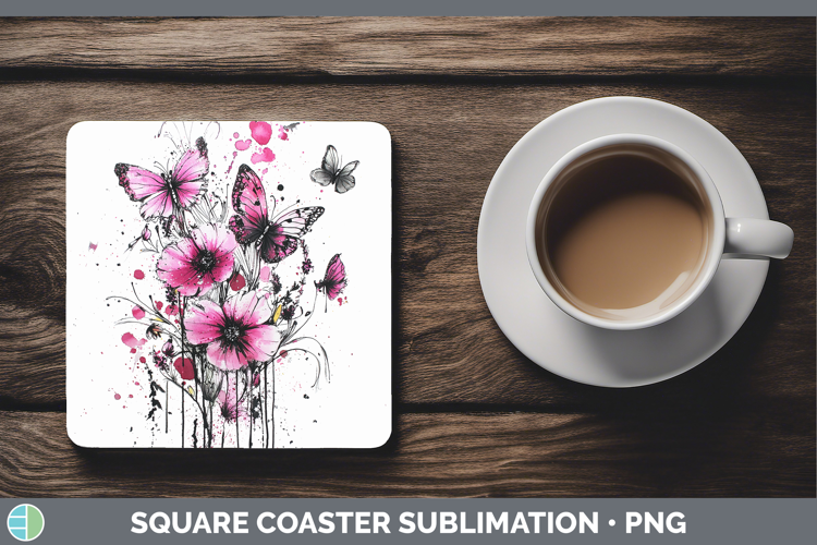 Best Sellers 04 Pink Drips Wild Flowers Square Coaster Subli