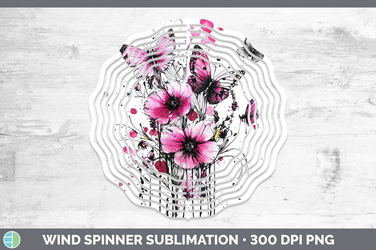 Best Sellers 04 Pink Drips Wild Flowers Wind Spinner Sublima