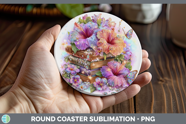 Best Sellers 04 Rainbow Summer Book Stack Round Coaster Subl