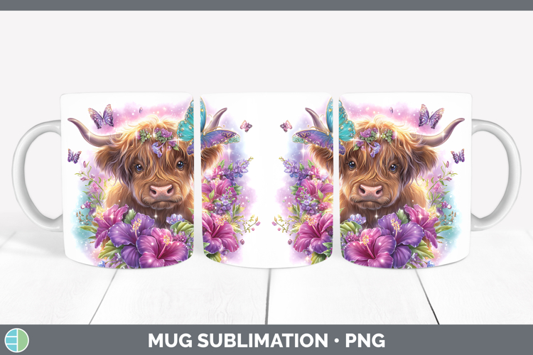 Best Sellers 04 Rainbow Summer Highland Cow Mug Wrap Sublima