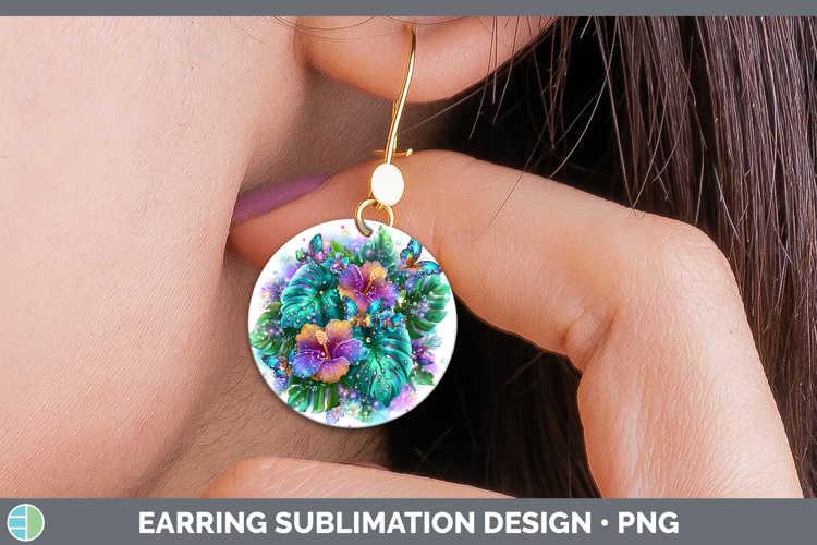 Best Sellers 04 Rainbow Summer Monstera Round Earrings Subli