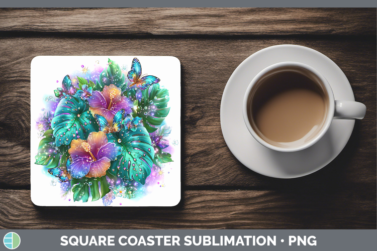Best Sellers 04 Rainbow Summer Monstera Square Coaster Subli