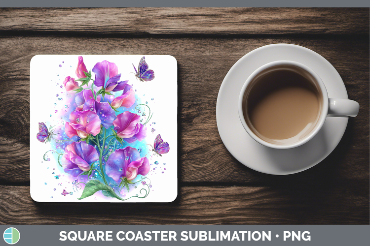 Best Sellers 04 Rainbow Summer Sweet Pea Square Coaster Subl