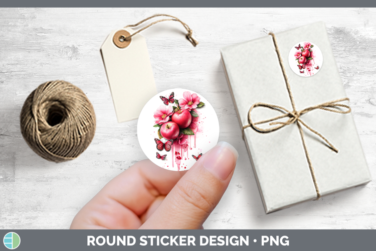Best Sellers 05 Pink Drips Apple Stickers | Round Labels Des