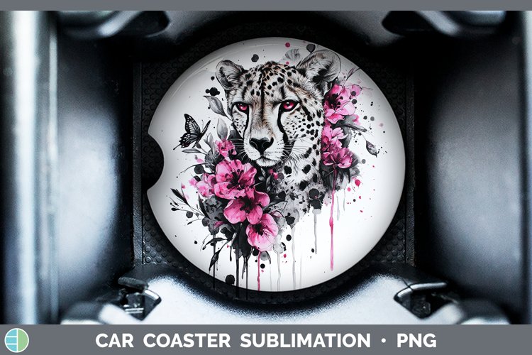 Best Sellers 05 Pink Drips Cheetah Car Coaster Sublimation