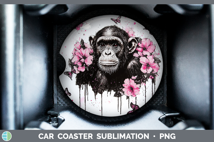 Best Sellers 05 Pink Drips Chimpanzee Car Coaster Sublimatio