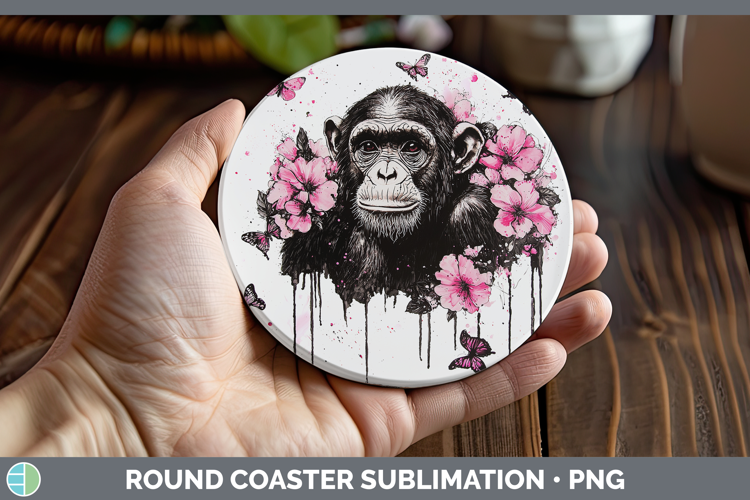 Best Sellers 05 Pink Drips Chimpanzee Round Coaster Sublimat