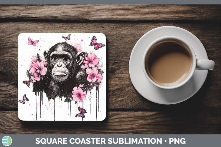 Best Sellers 05 Pink Drips Chimpanzee Square Coaster Sublima