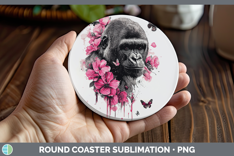 Best Sellers 05 Pink Drips Gorilla Round Coaster Sublimation