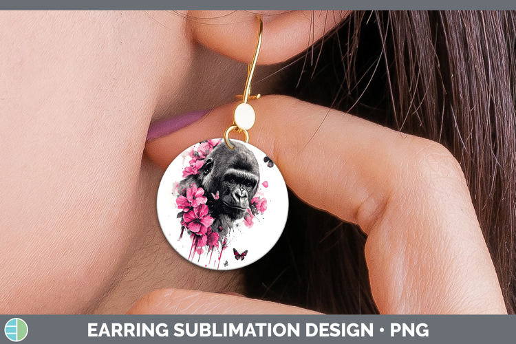 Best Sellers 05 Pink Drips Gorilla Round Earrings Sublimatio