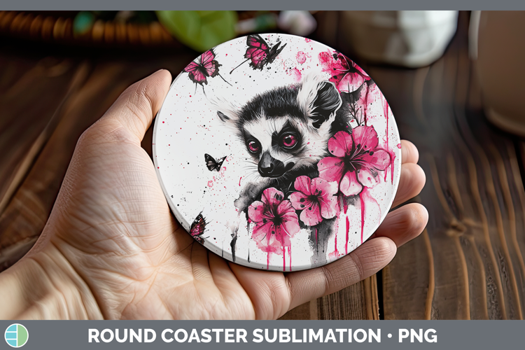 Best Sellers 05 Pink Drips Lemur Round Coaster Sublimation C