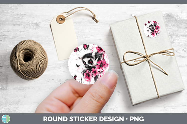 Best Sellers 05 Pink Drips Lemur Stickers | Round Labels Des