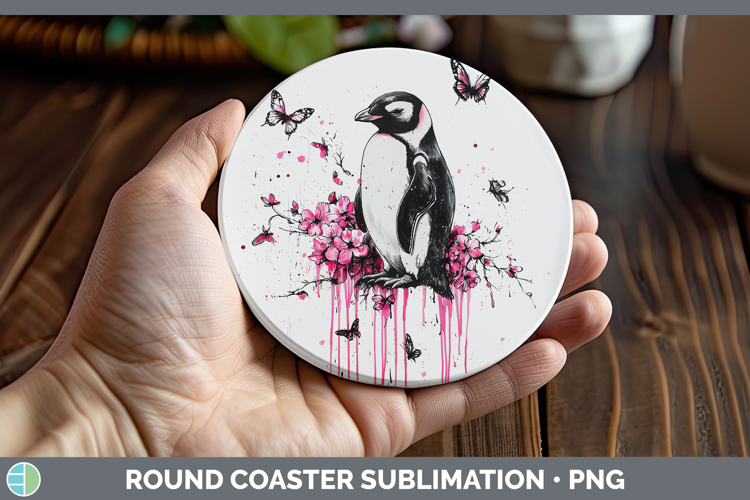 Best Sellers 05 Pink Drips Penguin Round Coaster Sublimation