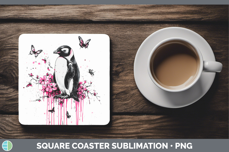 Best Sellers 05 Pink Drips Penguin Square Coaster Sublimatio