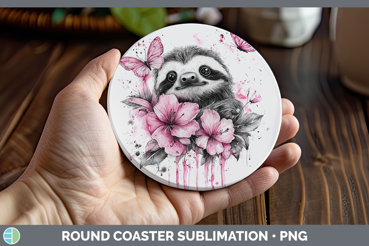 Best Sellers 05 Pink Drips Sloth Round Coaster Sublimation C