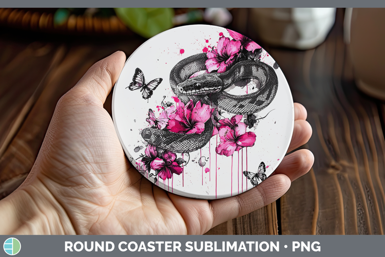 Best Sellers 05 Pink Drips Snake Round Coaster Sublimation C