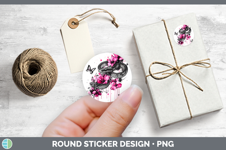 Best Sellers 05 Pink Drips Snake Stickers | Round Labels Des