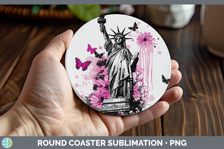 Best Sellers 05 Pink Drips Statue of Liberty Round Coaster S