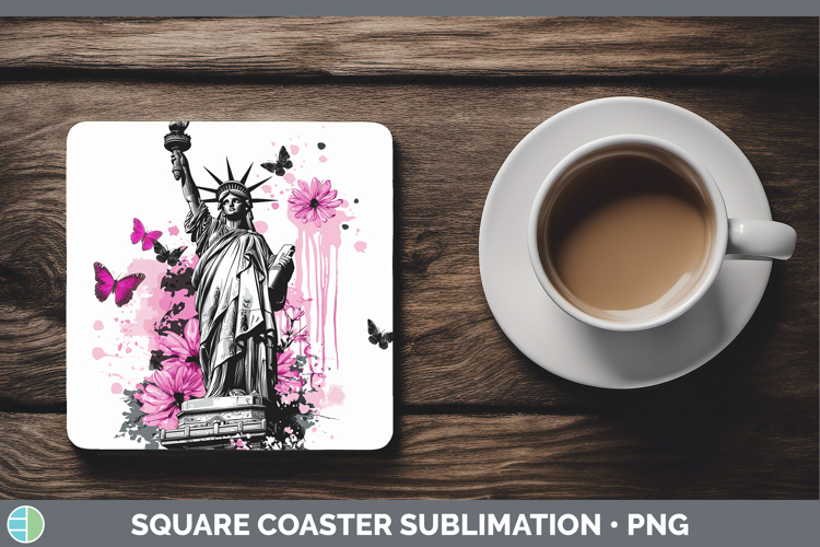 Best Sellers 05 Pink Drips Statue of Liberty Square Coaster