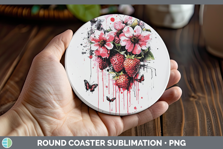 Best Sellers 05 Pink Drips Strawberry Round Coaster Sublimat