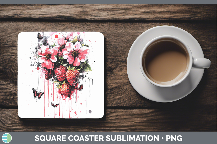 Best Sellers 05 Pink Drips Strawberry Square Coaster Sublima
