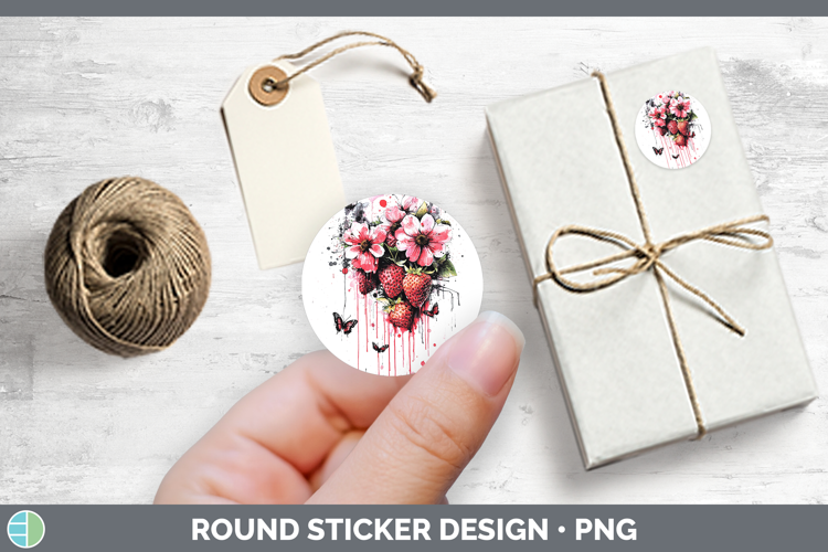 Best Sellers 05 Pink Drips Strawberry Stickers | Round Label