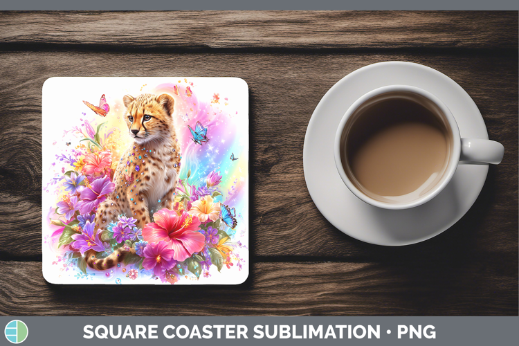 Best Sellers 05 Rainbow Summer Cheetah Square Coaster Sublim