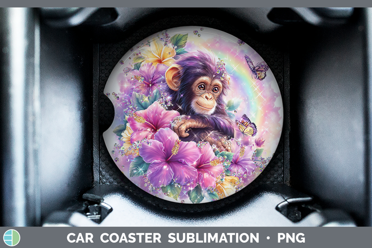 Best Sellers 05 Rainbow Summer Chimpanzee Car Coaster Sublim