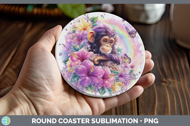 Best Sellers 05 Rainbow Summer Chimpanzee Round Coaster Subl