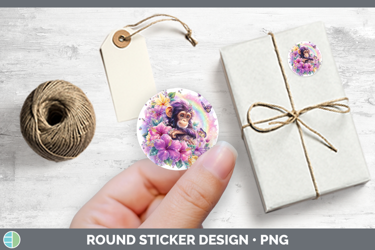 Best Sellers 05 Rainbow Summer Chimpanzee Stickers | Round L